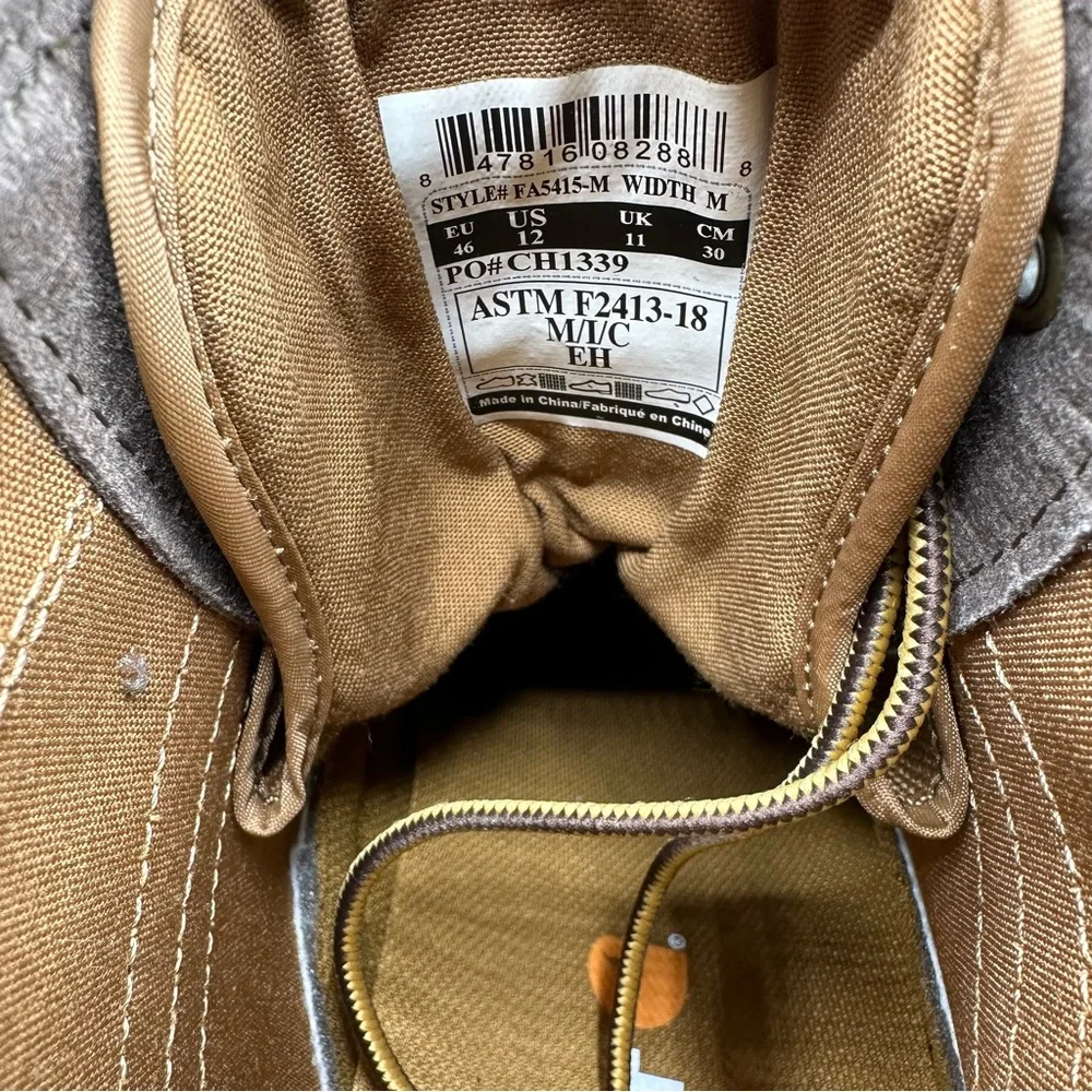 Carhartt Brown Leather Canvas Work Boots Composite Toe men’s Size 12